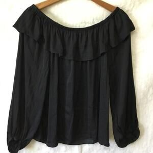 Archives Black Ruffled Off-The-Shoulder Top